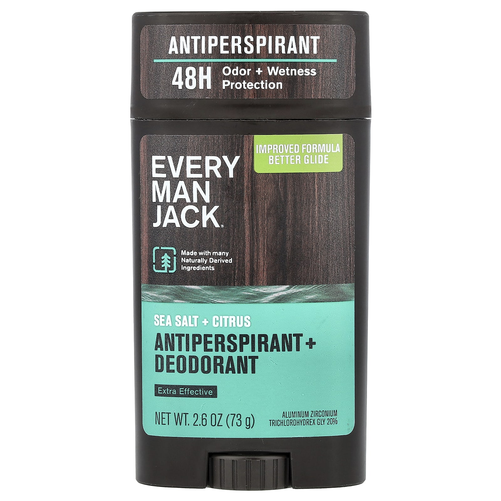 Every Man Jack Антиперспирант + Дезодорант, Морская соль + Цитрус, 2,6 унции (73 г)
