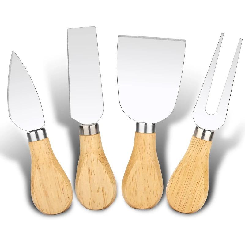 4 шт., резак для сыра, дубовый бамбуковый нож для сыра, деревянная ручка, нож для сыра, вилка, набор для сыра премиум-класса, кухонные аксессуары